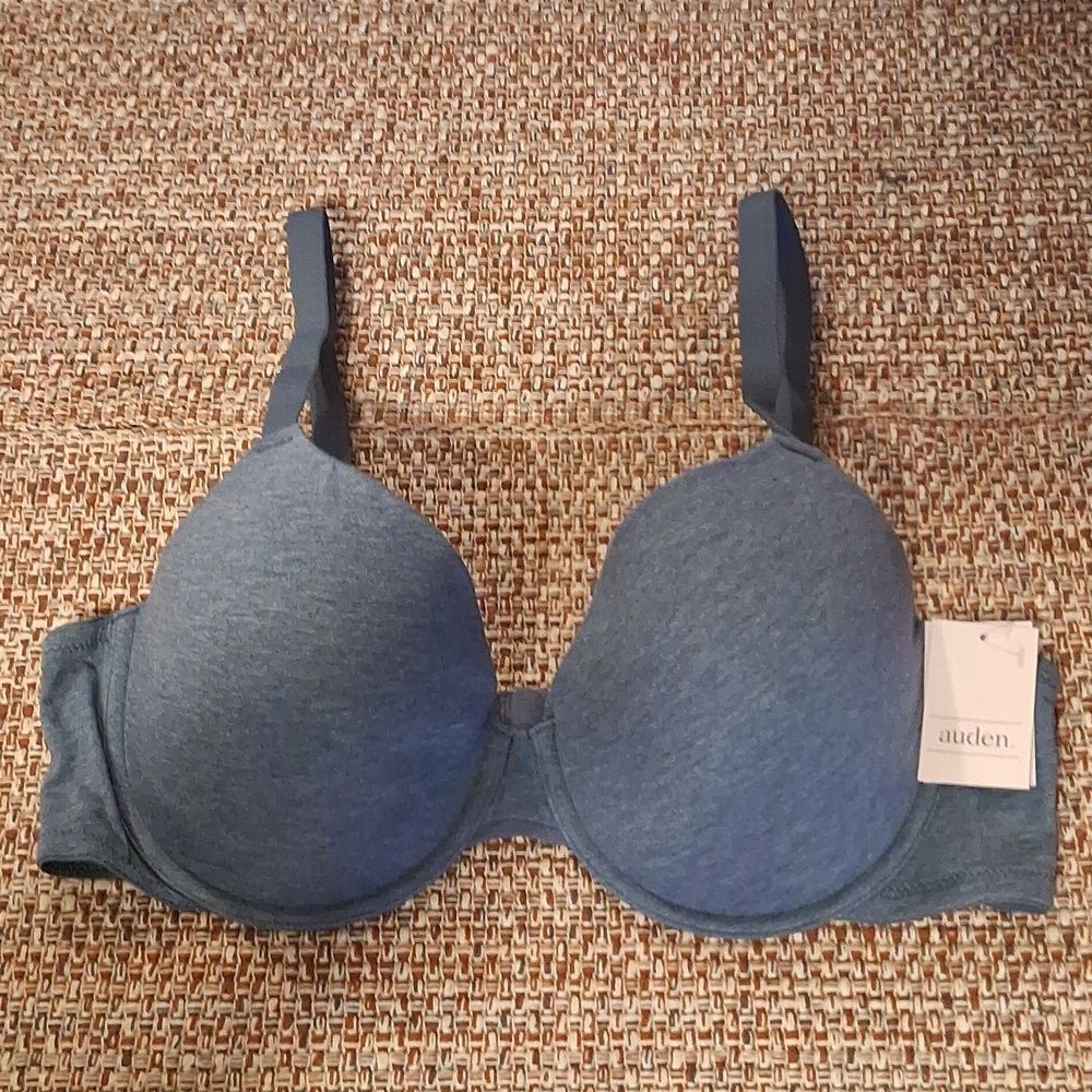 Auden Blue Cotton Stretch Lightly Lined Comfort Wire Demi Coverage Bra 38D New